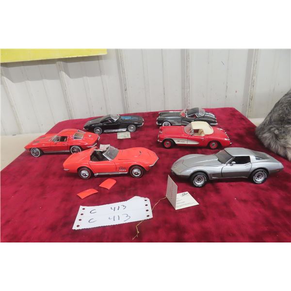 6x Franklin Mint Die Cast Corvettes 1/24 Scale