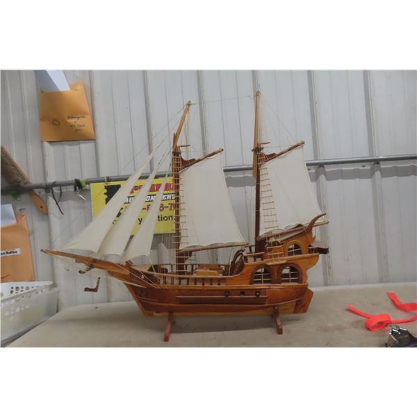 Wooden Mantle Blue Nose Ship 36" Long, 27" Height, 7" Wide