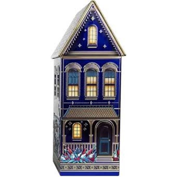 345G HOUSE TIN WITH COOKIES BLUE