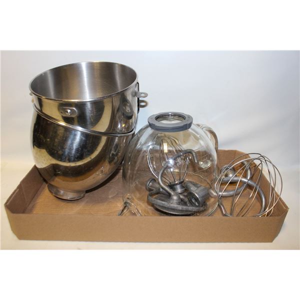 LOT OF KITCHEN AID BOWLS & ATTACHMENTS