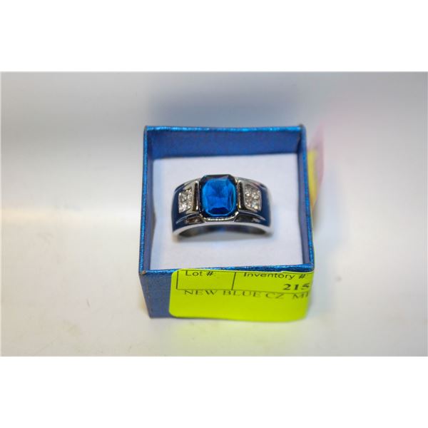 NEW BLUE CZ  MENS RING SZ 10