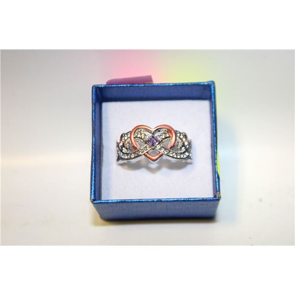 NEW HEART-SHAPED PURPLE ROSE GOLDEN TWO-TONE RING