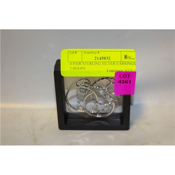 4 PAIR STERLING SILVER EARRINGS - 2 HOOPS