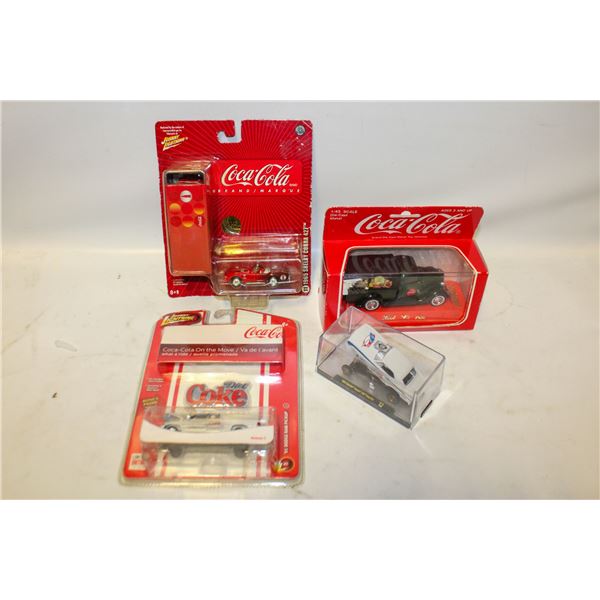 LOT OF 3 NEW COCA COLA DIECAST CARS AND MORE