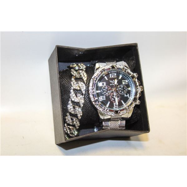 NEW 2PCS MENS WATCH, AND CUBAN LINK CHAIN