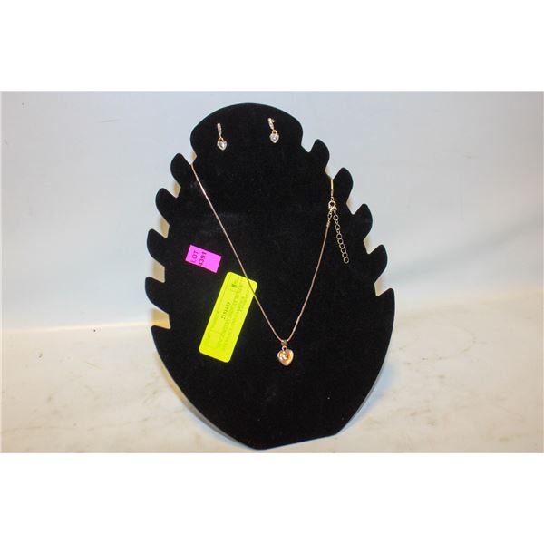 NEW JEWELRY DISPLAY W/ NEW NECKLACE AND EARRINGS