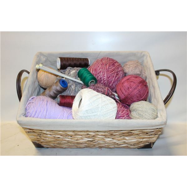 ESTATE YARN  & THREAD & KNEEDLES IN BASKET-ESTATE