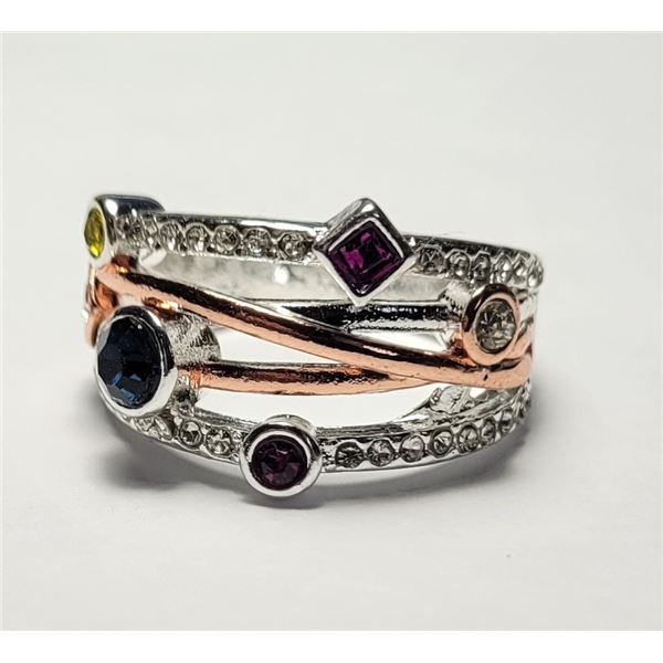 11)  SILVER TONE WITH AMETHYST, CUITRINE,
