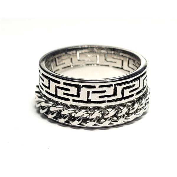 13)  SILVER TONE STAINLESS STEEL WIDE SZ 10