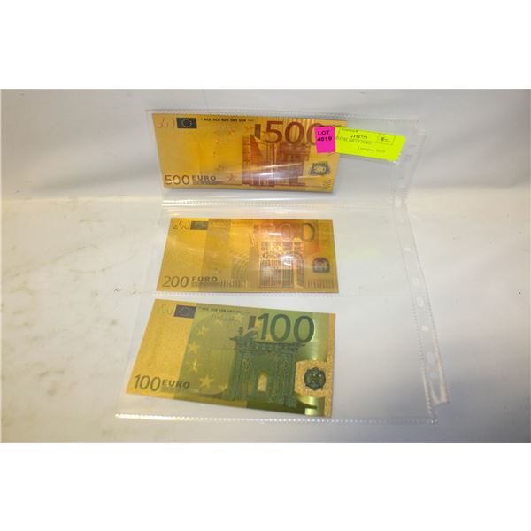 3 GOLD FOIL BILLS EURO
