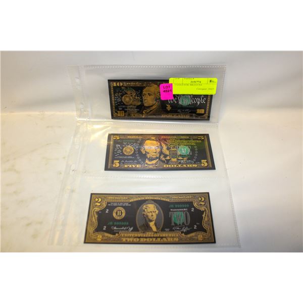 3 GOLD FOIL BILLS USA