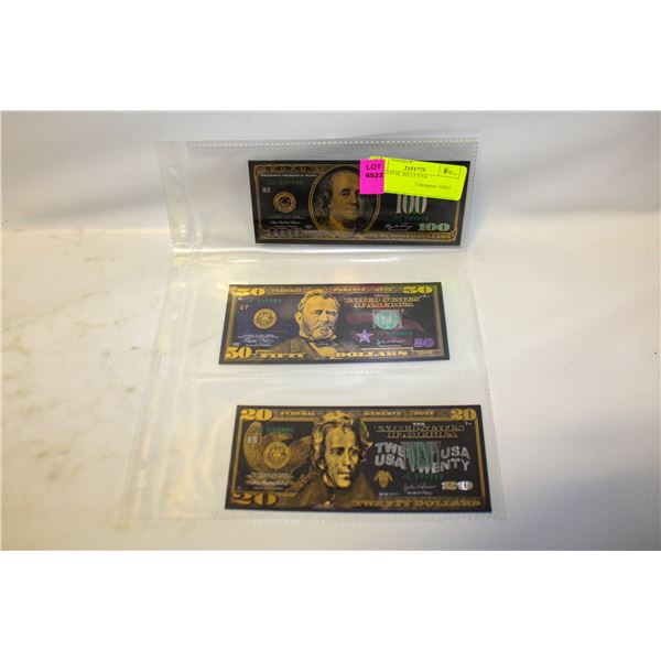 3 GOLD FOIL BILLS USA