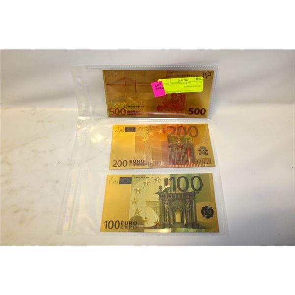 3 GOLD FOIL BILLS EURO