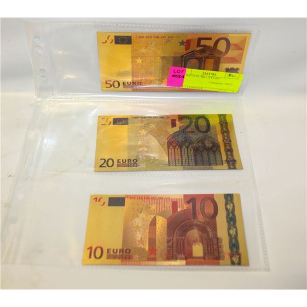 3 GOLD FOIL BILLS EURO