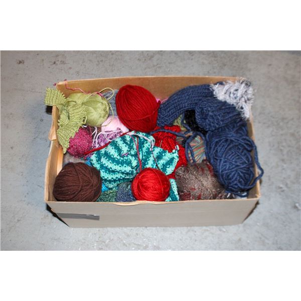 BOX OF YARN AND PROJECTS