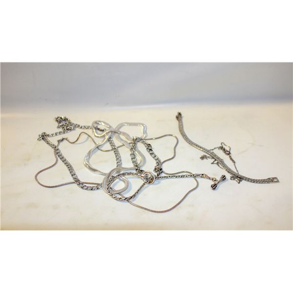 4 MENS SILVER-TONED NECKLACES 3 BRACELETS
