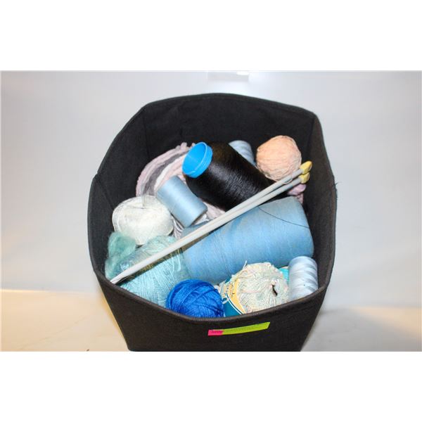 ESTATE YARN & THREAD & KNEEDLES IN BASKET-ESTATE