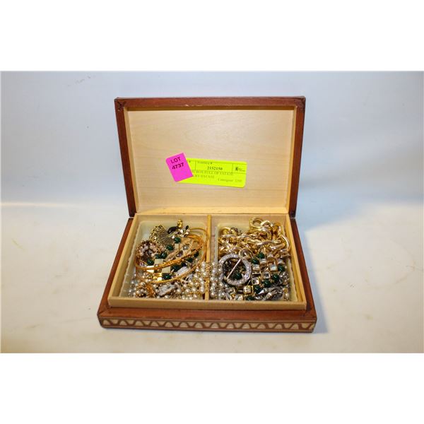WOOD BOX FULL OF ESTATE JEWELRY-ESTATE