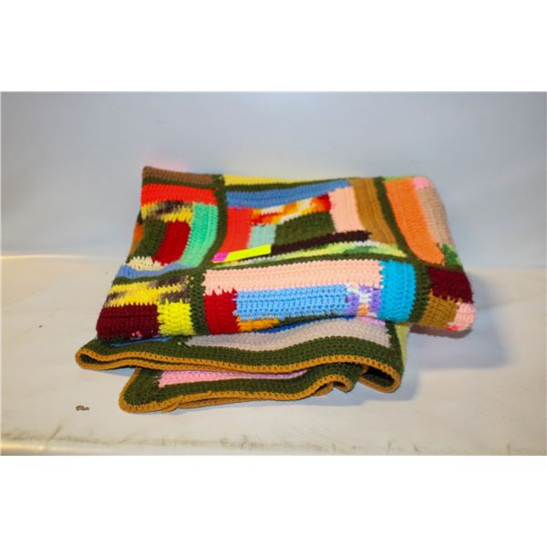 6FT X 4FT VINTAGE AFGAN CROCHETED BLANKET-ESTATE