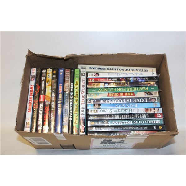 BOX OF DVDS INCLUDING 8 NEW