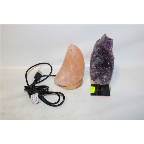 MOON SHAPE SALT CRYSTAL LAMP PLUS AMYTHEIST ROCK