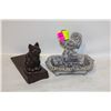 Image 1 : VINTAGE CAST IRON CAT DOOR STOP AND ROOSTER SOAP