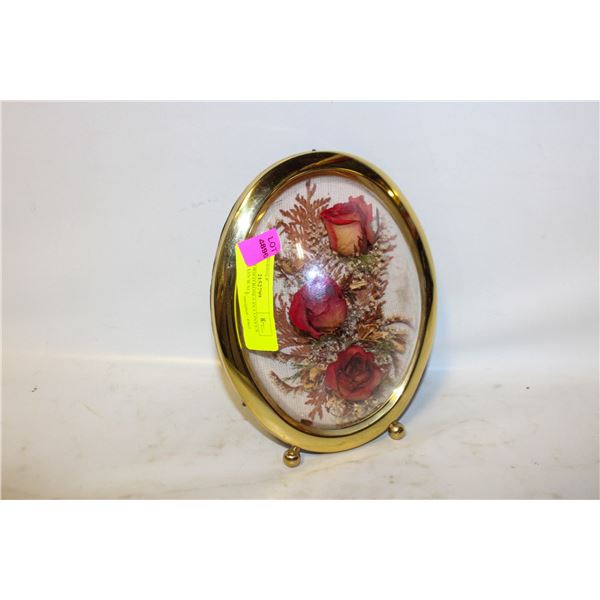 VINTAGE DRIED ROSES IN CONVEX DOMED GLASS WALL
