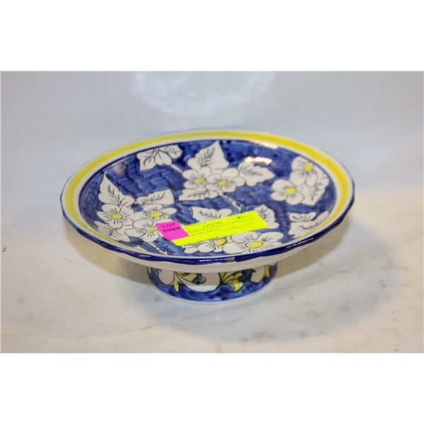 HAND PAINTED PORCELAIN FOOTED FRUIT BOWL FROM