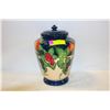 Image 1 : HAND PAINTED VASE WITH LID- BLUE WITH FRUIT THEME
