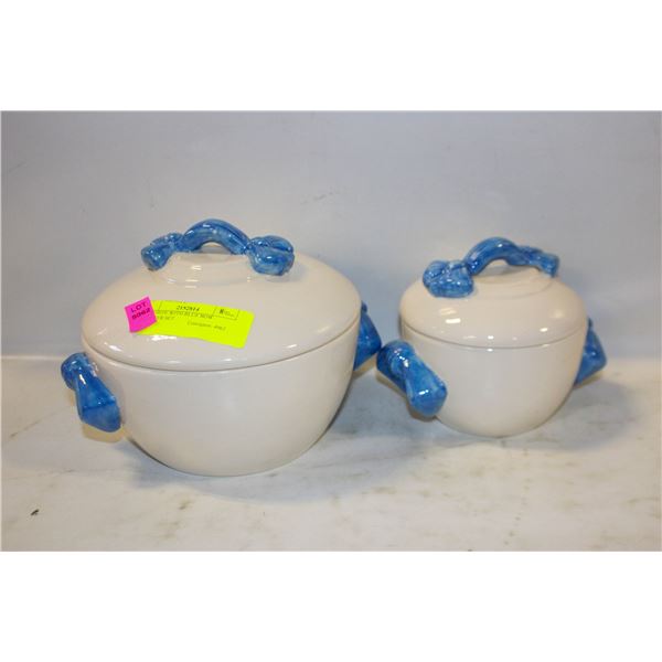2PC WHITE WITH BLUE BOW CANISTER SET