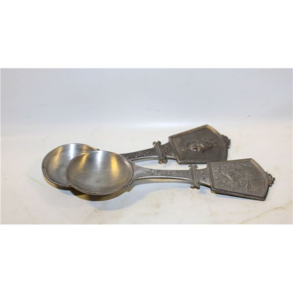 2 VINTAGE WFM ZINN PEWTER COLLECTOR SPOONS FT.