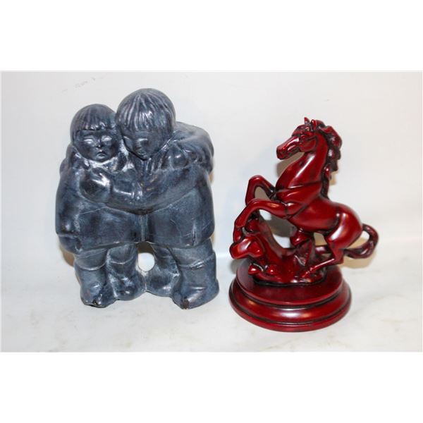 VINTAGE INUIT HAND CARVED SOAPSTONE AND RESIN