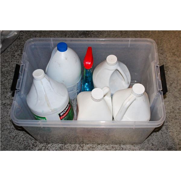 TOTE OF FLOOR CLEANING PRODUCTS