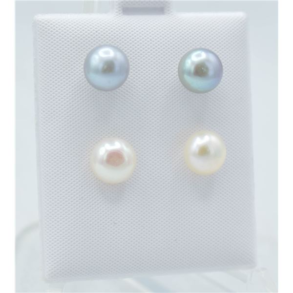 #187-NATURAL AKOYA PEARL STUD EARRINGS 2 PAIRS