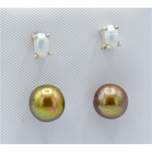 #192-NATURAL AKOYA PEARL STUD EARRINGS 2 PAIRS