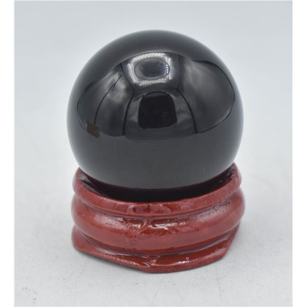 #219-NATURAL BLACK OBSIDIAN SPHERE BALL +STAND
