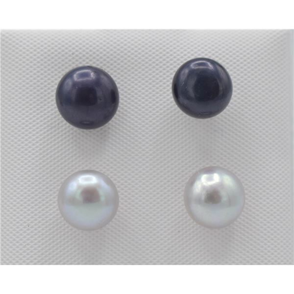 #166-NATURAL AKOYA PEARL STUD EARRINGS 2 PAIRS