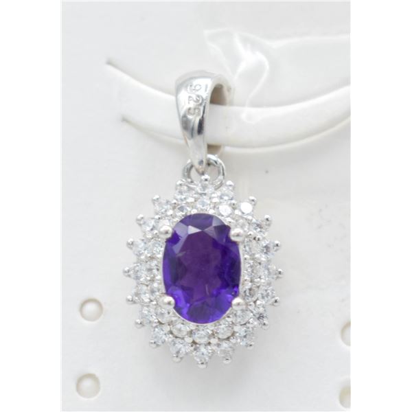 #80-NATURAL AMETHYST & CZ  PENDANT