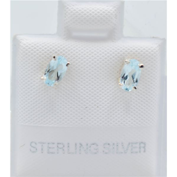 #28-NATURAL SKY BLUE TOPAZ STUD EARRINGS