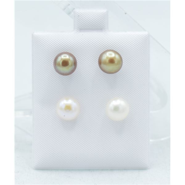 #177-NATURAL AKOYA PEARL STUD EARRINGS 2 PAIRS