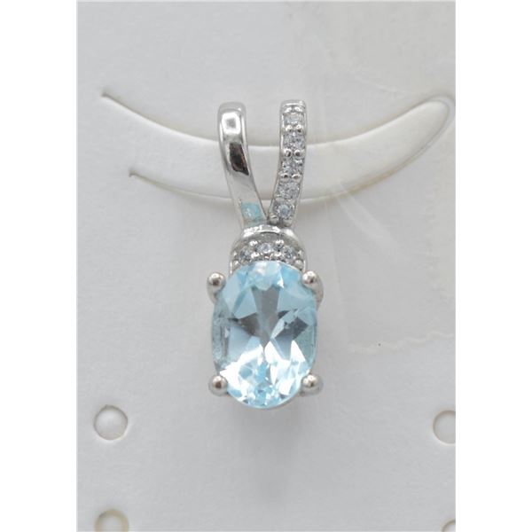 #141-NATURAL BLUE TOPAZ & CZ PENDANT