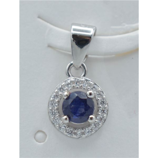 #104-NATURAL BLUE SAPPHIRE & ZIRCON PENDANT