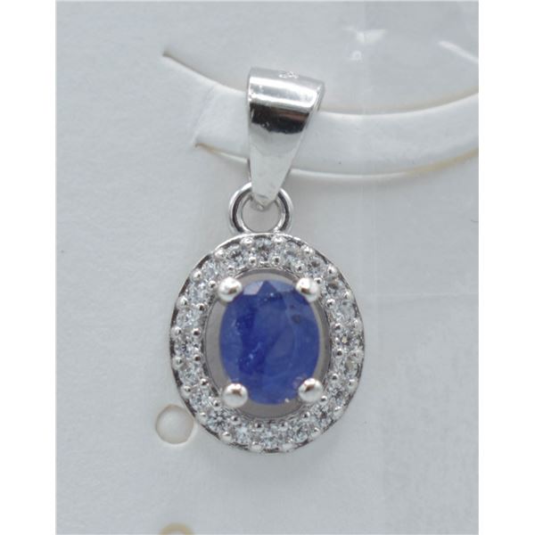 #108-NATURAL BLUE SAPPHIRE & ZIRCON PENDANT