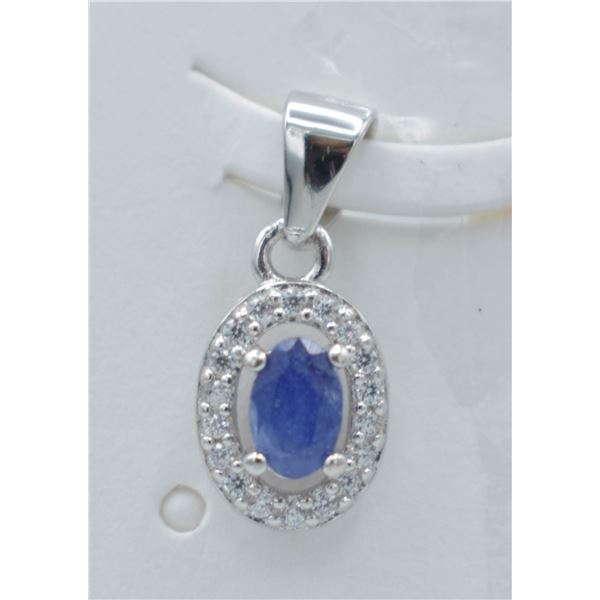 #106-NATURAL BLUE SAPPHIRE & ZIRCON PENDANT