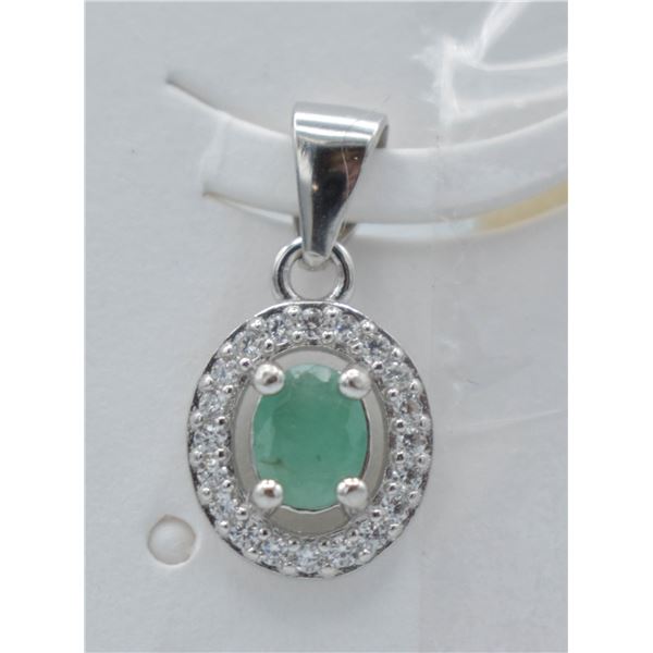 #120-NATURAL GREEN EMERALD & CZ PENDANT