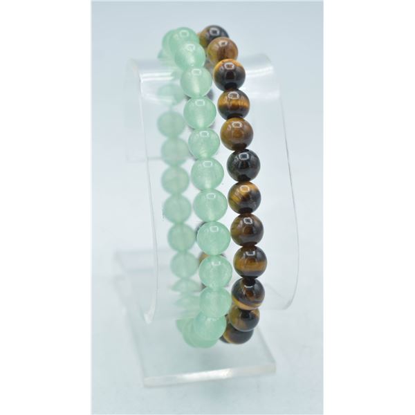 #154- NATURAL AVENTURINE & TIGER EYE BEAD BRACELET