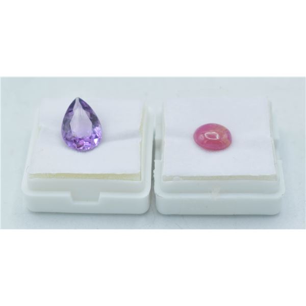 #64-NATURAL RED RUBY 3.00CT &   AMETHYST 3.80CT