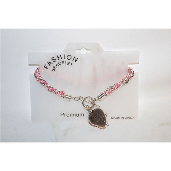 ROPE STYLE PINK RIBBON BRACELET TOGGLE CLASP