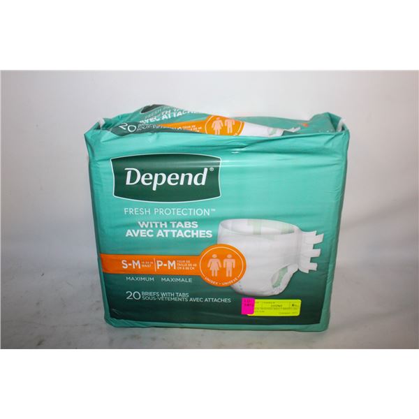 NEW DEPENDS ADULT BRIEFS (20) SIZE S-M
