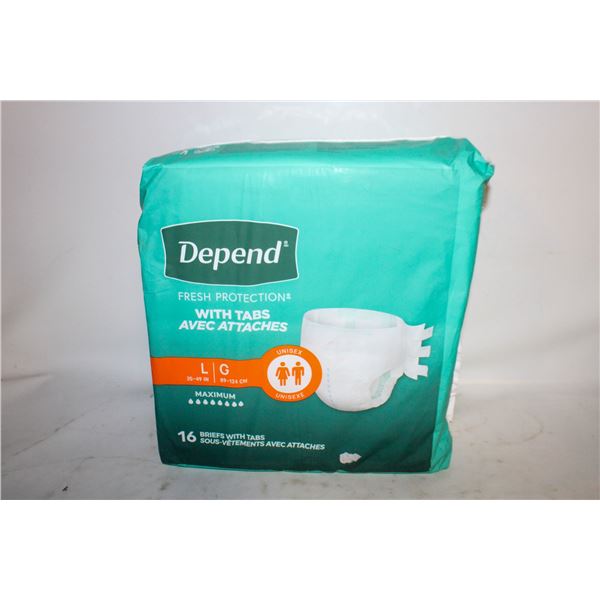 NEW DEPENDS ADULT BRIEFS (16) SIZE L